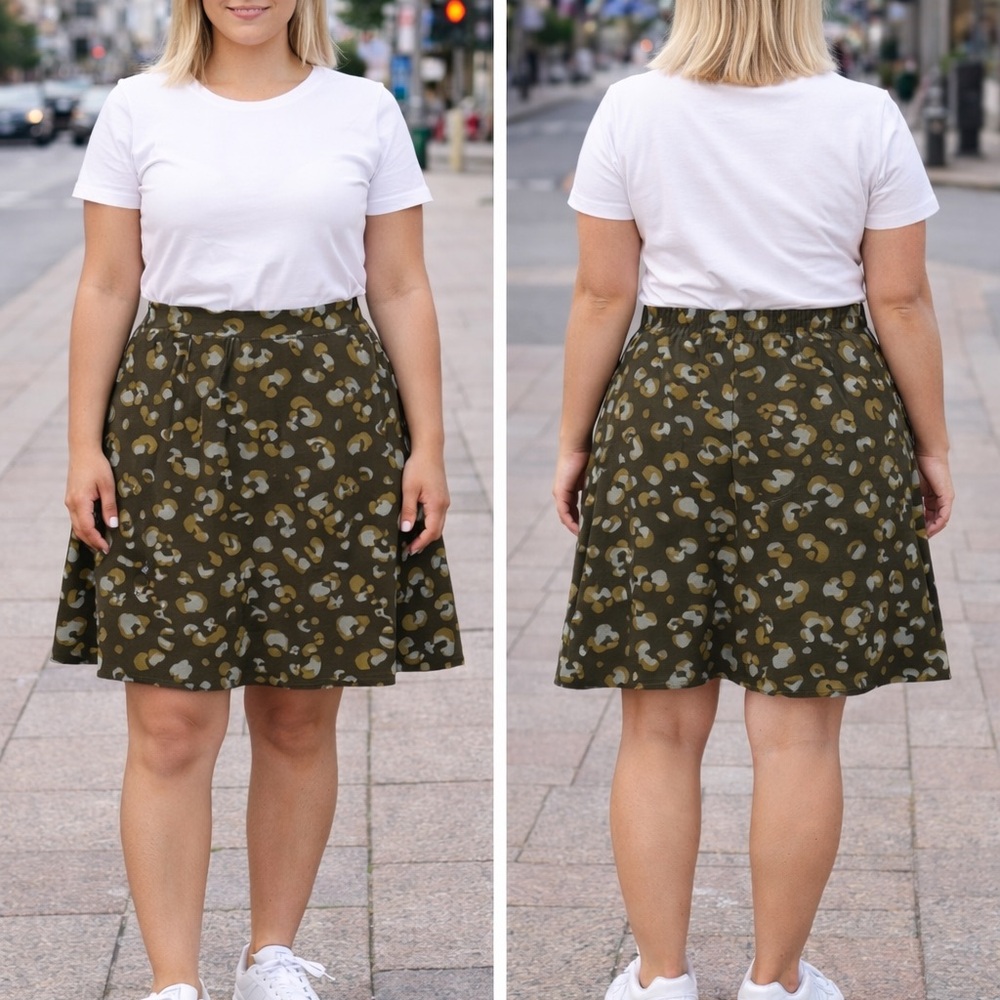 Pact Camouflage Skater Skirt - Olive and Beige